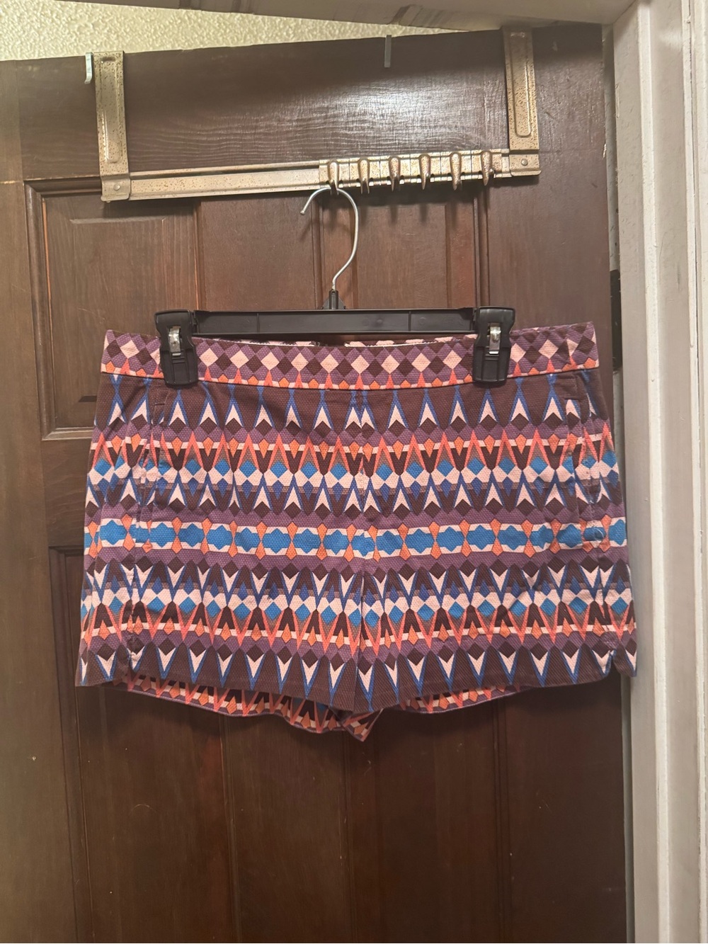 Women’s J. Crew Size 6 Patterned Geometric Women’s Shorts in Purple & Coral